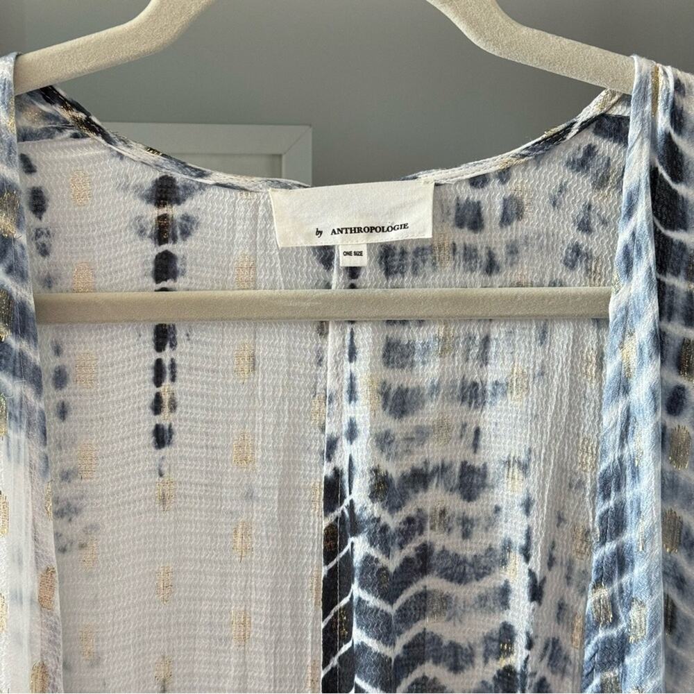 Anthropologie Vada White Blue Gold Shimmer Cocoon Kimono Women’s One Size - Picture 9 of 12